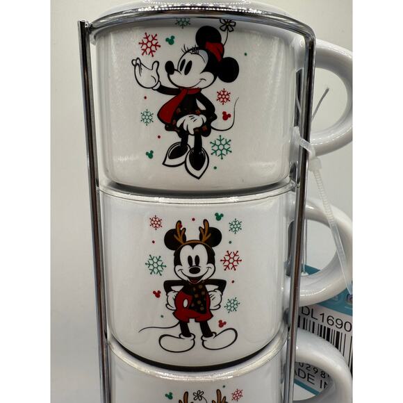 NEW Disney Holiday Mickey & Minnie Stacked Ceramic 3oz Espresso Mugs - Picture 2 of 7